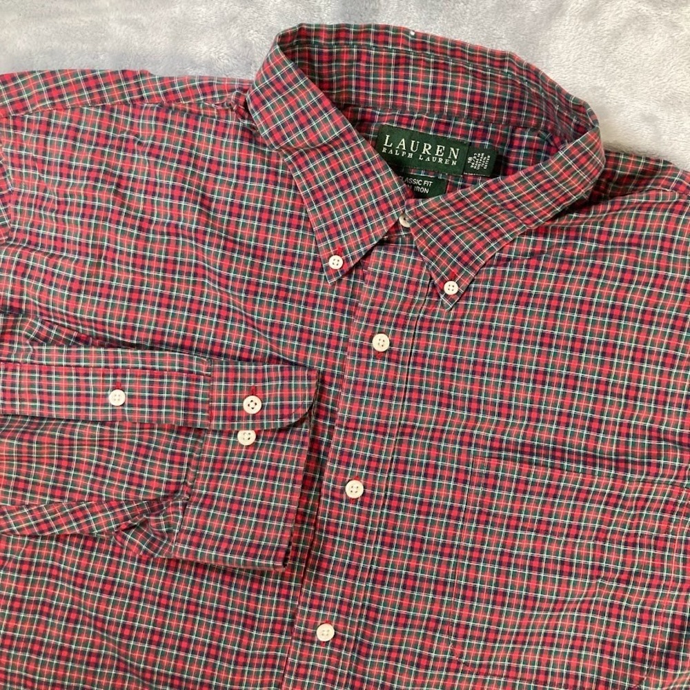 Lauren Ralph Lauren Button Down Long Sleeve Shirt Mens Size 18 Plaid Tartan